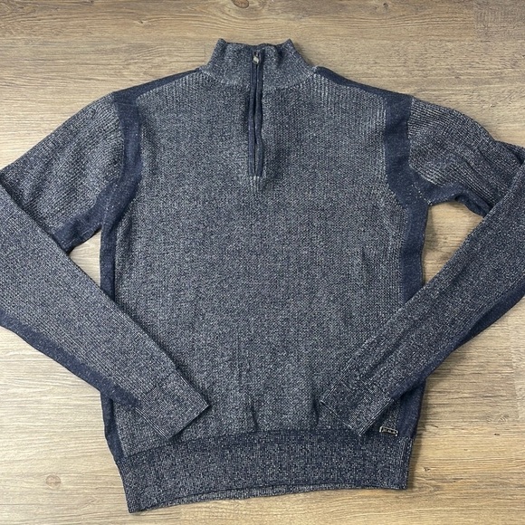 JB Holt Mens 1/4 Zip Navy Blue/Charcoal Grey Pullover Sweater, size medium - Picture 1 of 10